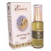 Elijah anointing oil spray bottle with spiritual background and glowing light